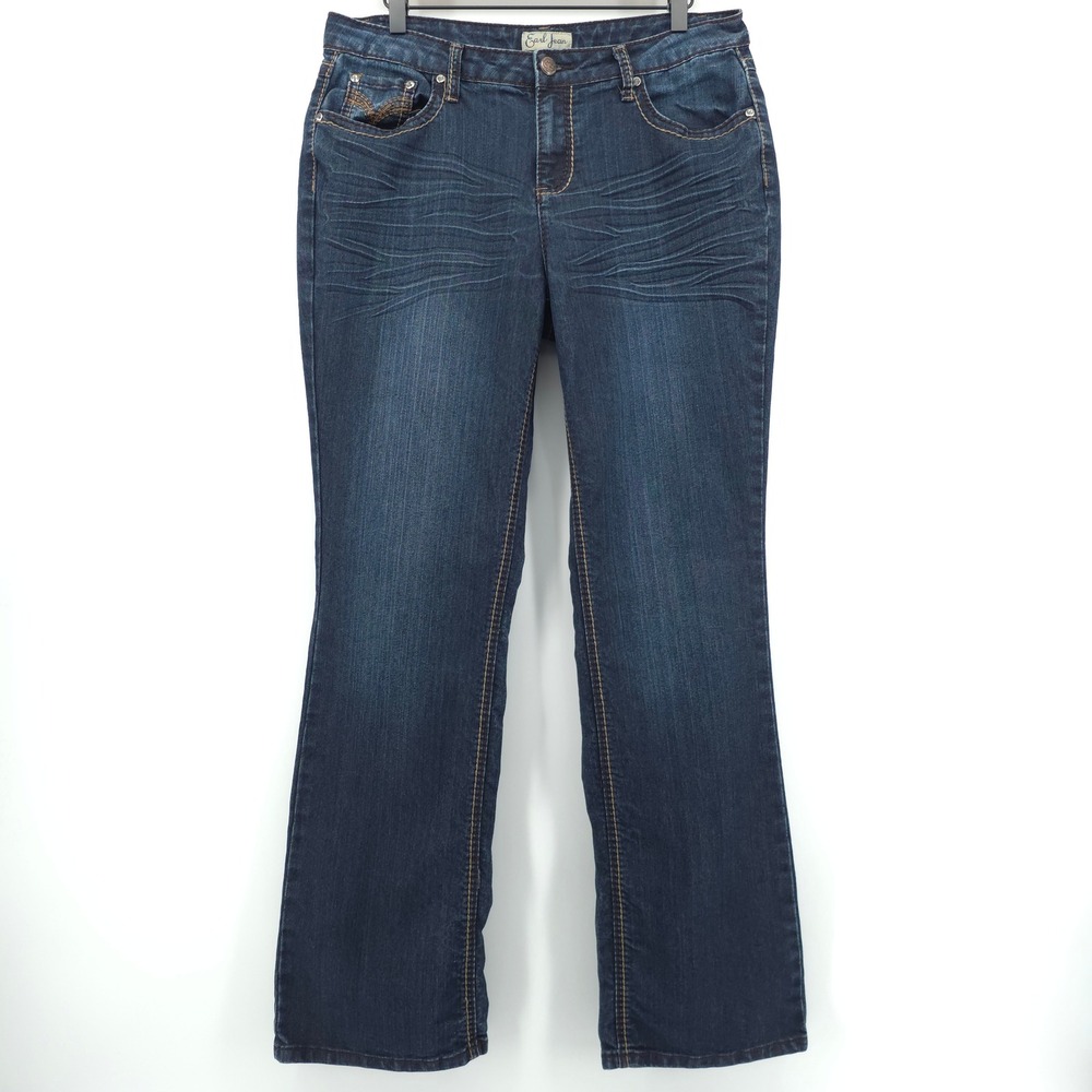 Earl Jean Women Jeans Bootcut Size 12 Blue Dark Wash Rhinestone Embellished Y2K